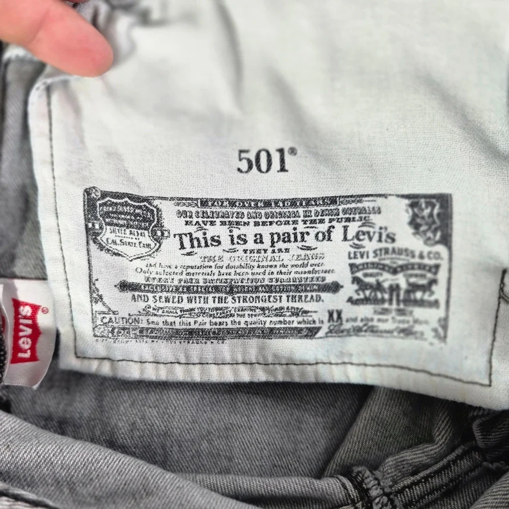 Levis 501 Original Fit Grey Button Fly Straight Leg Denim Jeans Mens 34x31